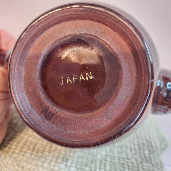 Vintage Japan Brown Teapot Hand Painted Gold Floral Enamel Dot 6in Midcentury - Picture 10 of 10